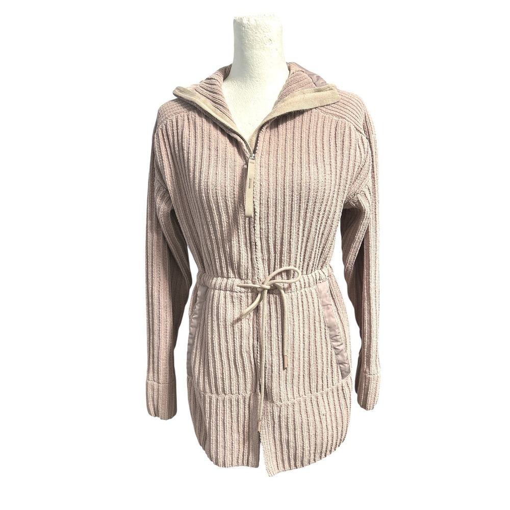 FLX Womens Ribbed Knit Full Zip Drawstring Waist Cardigan Jacket‎ Mauve Small